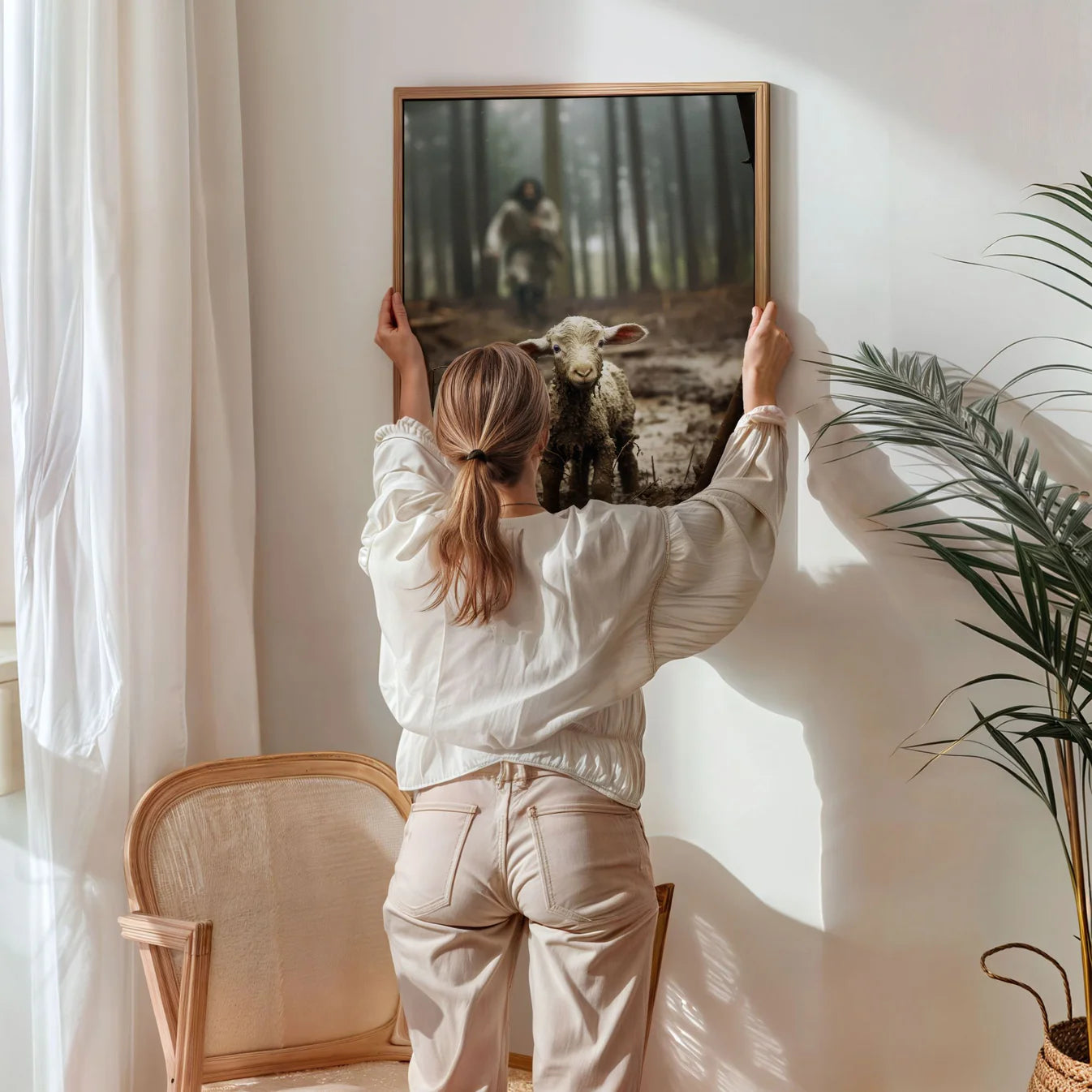 Jesus Running after a Lost Lamb - Canvas