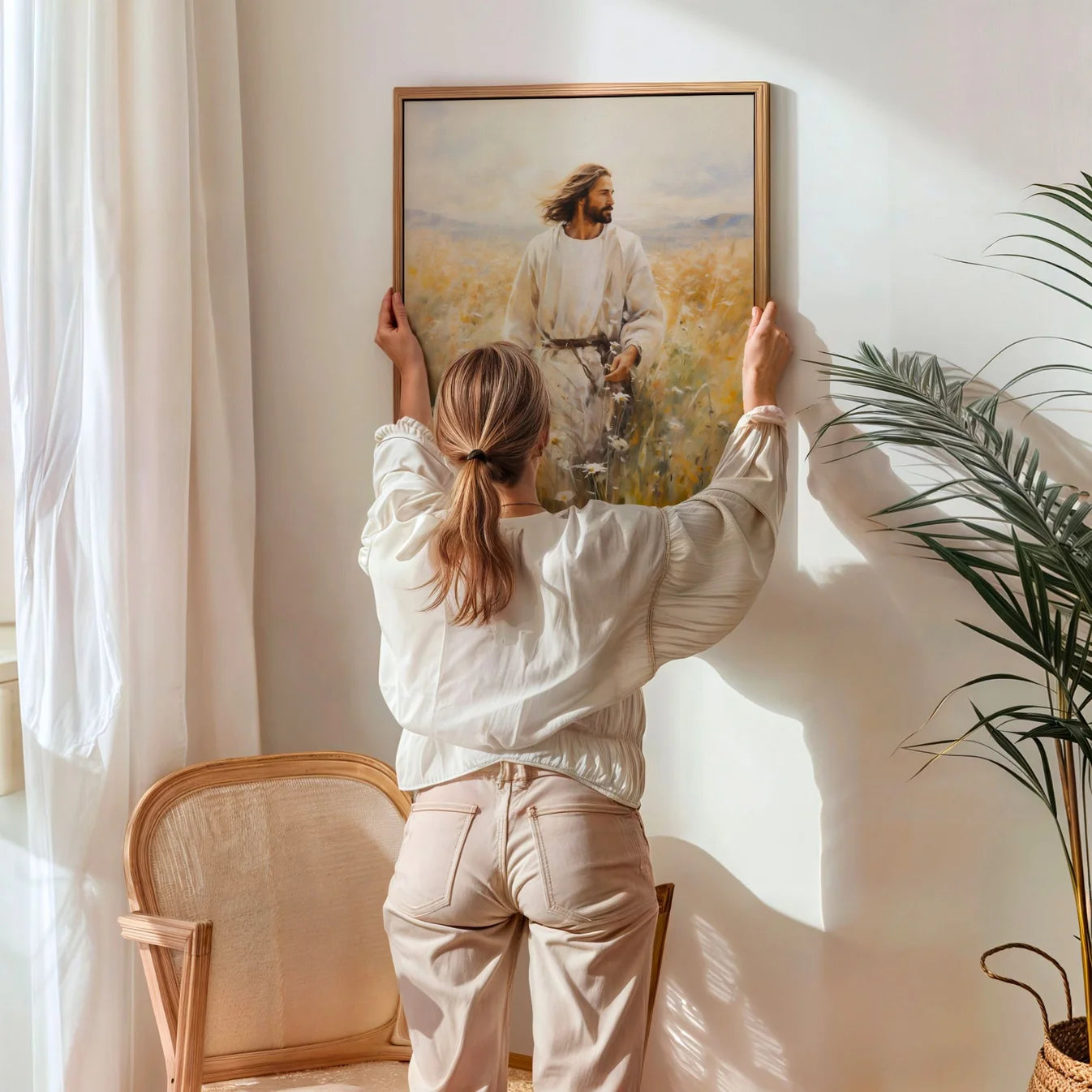 Jesus Walking in a Field - Canvas